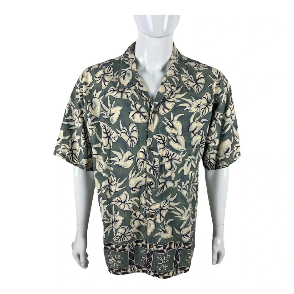 Patagonia Mens XL Shirt Floral Hawaiian Green 100% Cotton Vintage Short Sleeve